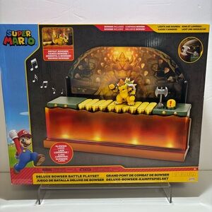 New Super Mario Deluxe Bowser Battle Playset Lights Sounds Glowing Lava Toy NIB